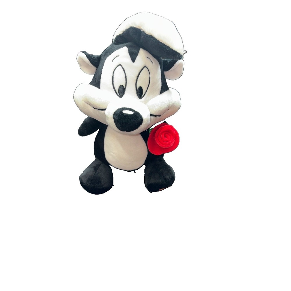 Pepe Le Pew Hallmark Plush Skunk Sings & Talks  Warner Bros Cartoon w Rose 10"
